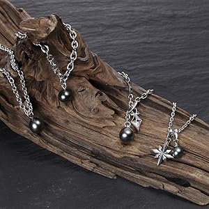 ブラックパール シルバーオメガネックレス 黒蝶真珠 ブラックパールオメガネックレス タヒチ 9-9.5mm セミ